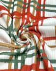 (4X2 RIB) CAMEL, RED, AND GREEN PLAID ON IVORY