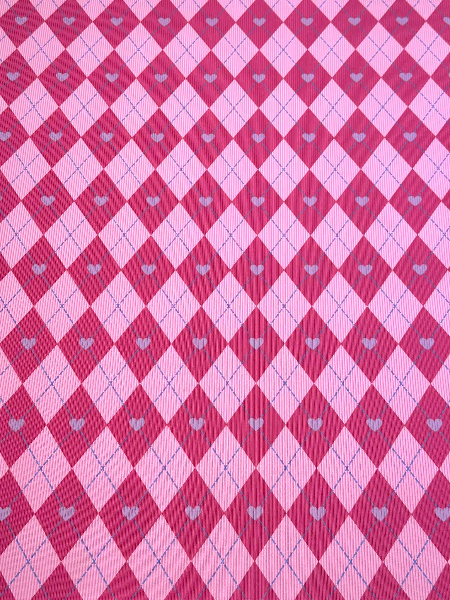 (SWIM RIB) LILAC HEARTS ON PINK AND HOT PINK DIAMOND PATTERN