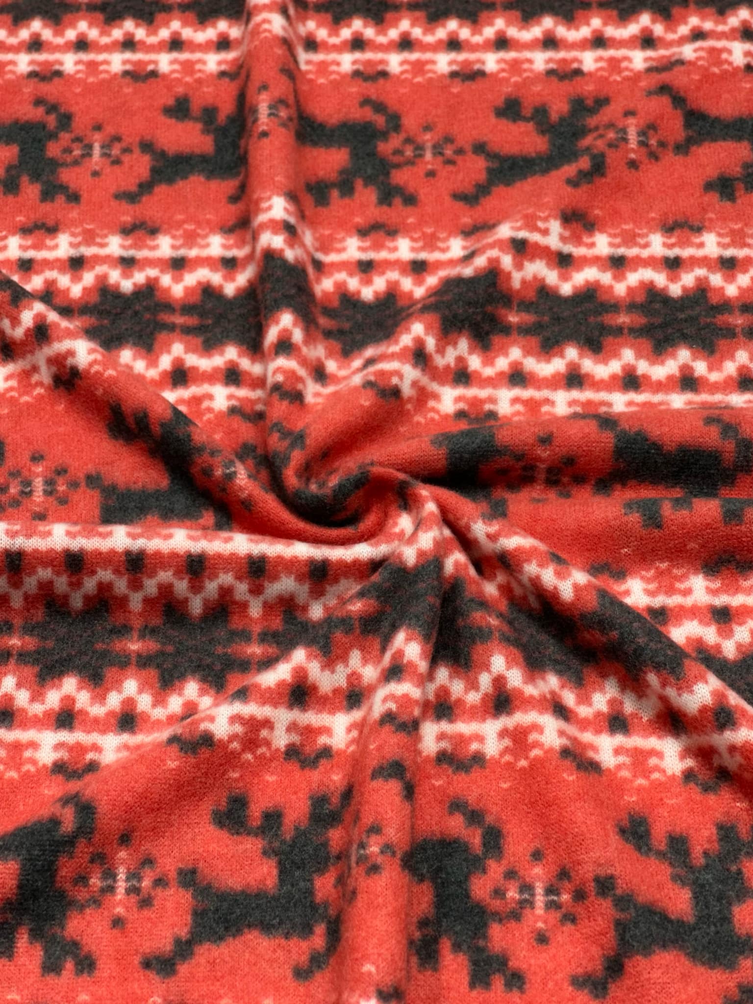 (BRUSHED SWEATER KNIT) BLACK REINDEERS ON RED