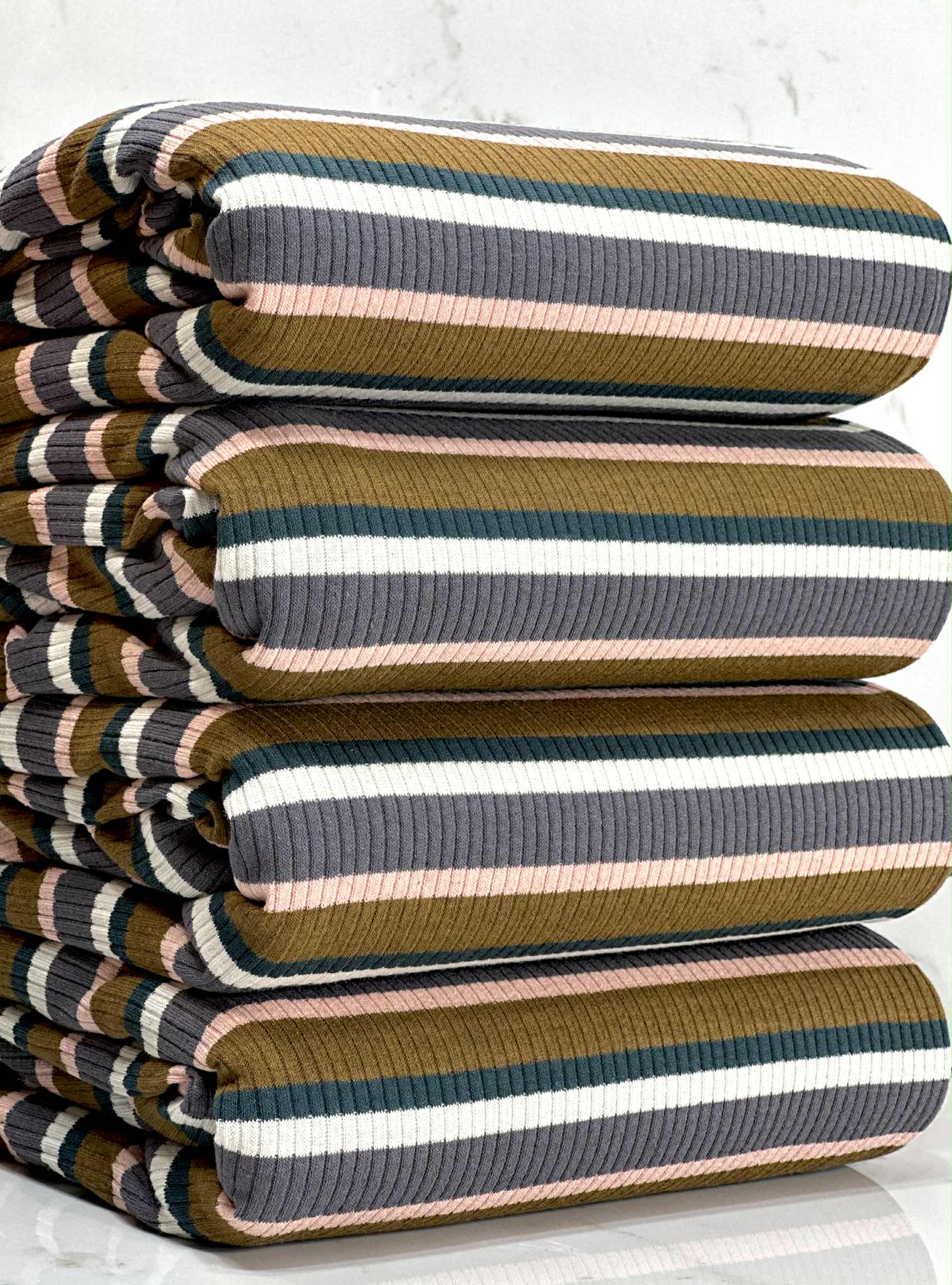 (COTTON RIB) BROWN, NAVY, IVORY, CHARCOAL, AND BLUSH STRIPES (4)