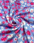 (POINTELLE RIB) HOT PINK, PINK AND OFF WHITE TINY FLOWERS ON BLUE(2)