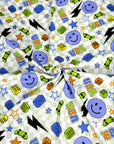 (YUMMY RIB) BLUE HAPPY FACES AND SKATEBOARDS ON CHECKERED WAVE (1)