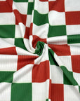 (4X2 RIB) MEDIUM RED, GREEN AND OFF WHITE CHECKERED