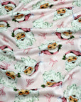 (4X2 RIB) PINK SANTA CLAUS AND TINY BOWS ON LIGHT PINK
