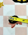 (YUMMY RIB) BLACK PUMPKINS WITH BOWS AND STARS ON LIGHT PINK CHECKERED (2)