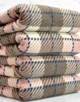 (BRUSHED SWEATER KNIT) BLUSH, BROWN, AND CREAM PLAID
