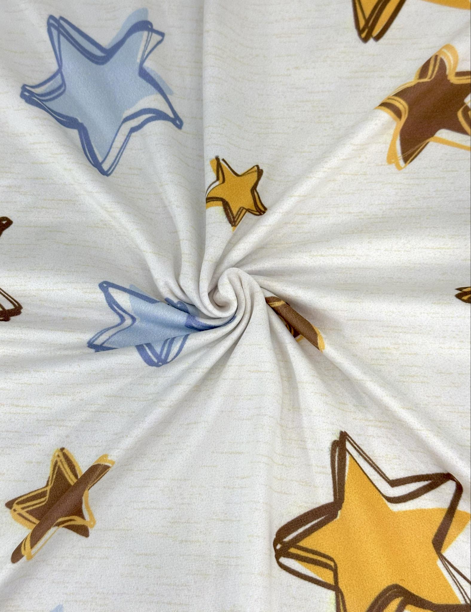 (DBP) BLUE, MUSTARD, AND BROWN STARS ON CREAM