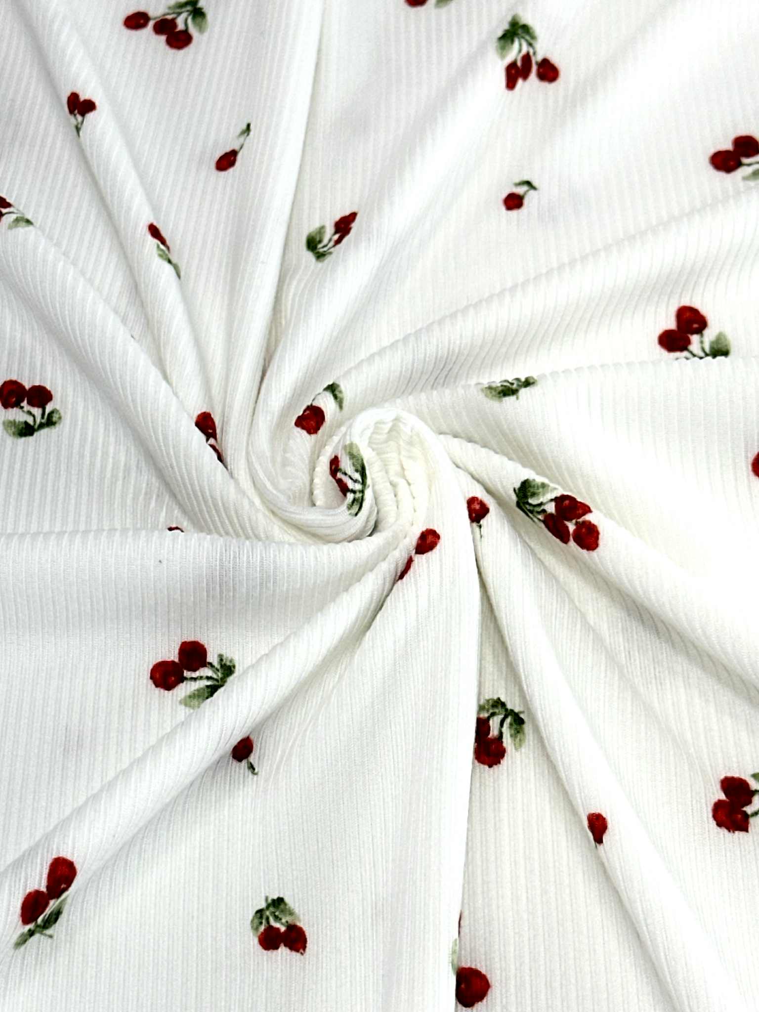 (2X2 RIB) TINY RED CHERRIES ON OFF WHITE