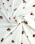 (2X2 RIB) TINY RED CHERRIES ON OFF WHITE
