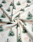 (BRUSHED SWEATER KNIT) PINE TREES WITH BOWS ON LIGHT BLUSH