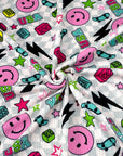 (YUMMY RIB) PINK HAPPY FACES AND SKATEBOARDS ON SILVER CHECKERED WAVE (1)