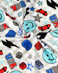 (YUMMY RIB) AQUA HAPPY FACES AND SKATEBOARDS ON CHECKERED WAVE (1)