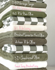 (FRENCH TERRY) OLIVE AND OFF WHITE CHECKERED