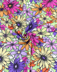 (YUMMY RIB) YELLOW, PURPLE, LILAC AND FUCHSIA FLOWERS ON LIME