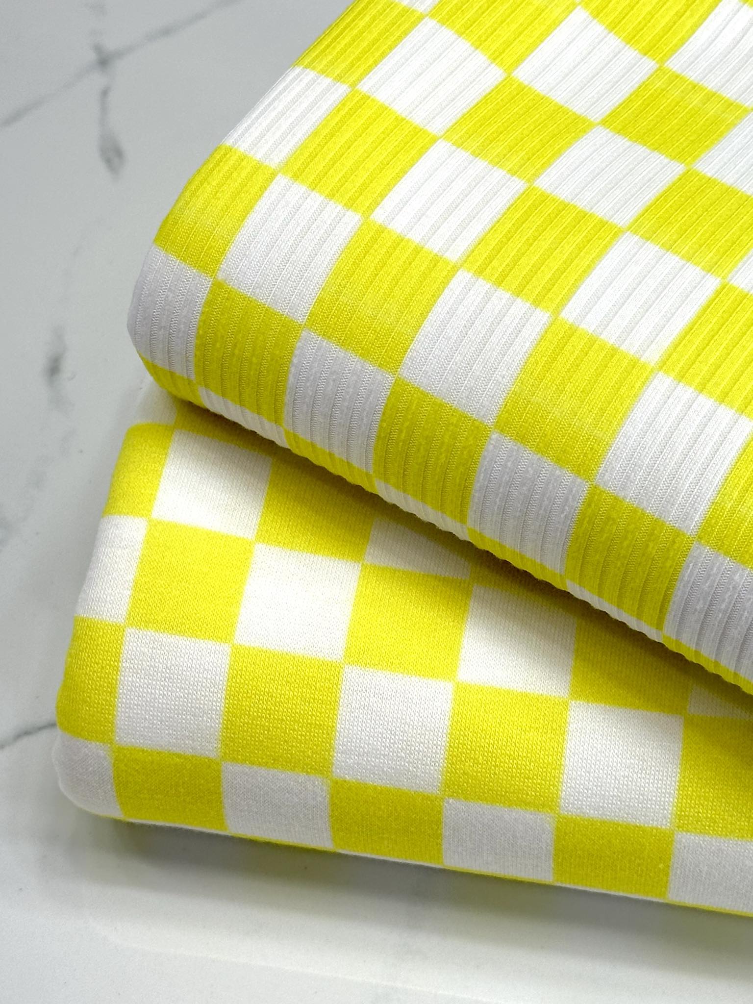 (FRENCH TERRY) YELLOW AND OFF WHITE CHECKERED