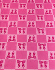 (4X2 RIB) HOT PINK BOWS ON PINK MEDIUM CHECKERED