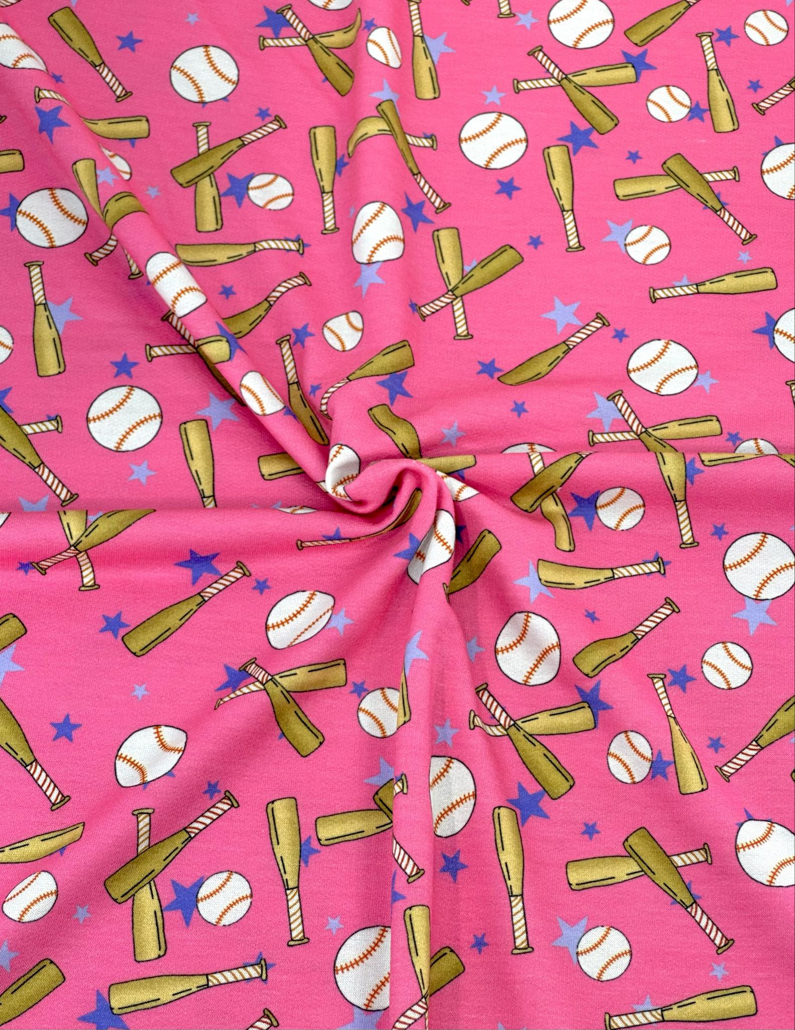 (FRENCH TERRY) BASEBALLS AND BATS ON PINK (3)