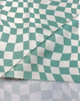 (SATIN) SAGE AND CREAM CHECKERED WAVE PATTERN