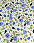 (YUMMY RIB) BLUE HAPPY FACES AND SKATEBOARDS ON CHECKERED WAVE (1)