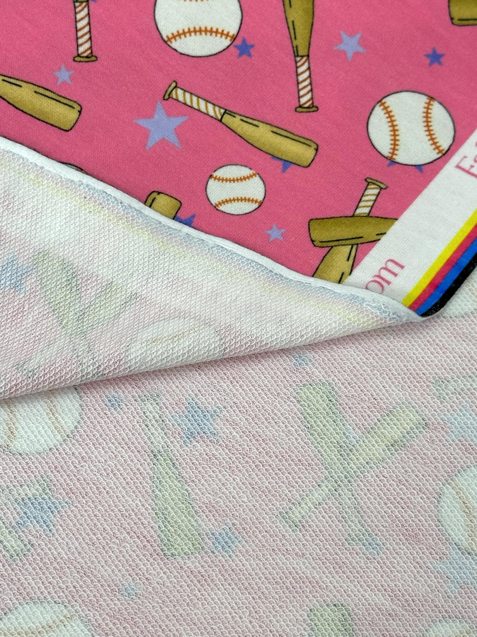 (FRENCH TERRY) BASEBALLS AND BATS ON PINK (3)