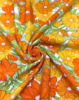 (WOVEN) ORANGE AND TANGERINE FLOWERS ON OFF WHITE