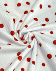 (4X2 RIB) RED POLKA DOTS ON OFF WHITE