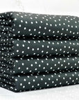 (4X2 RIB) TINY OFF WHITE POLKA DOTS ON BLACK