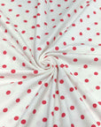(COTTON JERSEY) TINY HOT PINK POLKA DOTS ON OFF WHITE