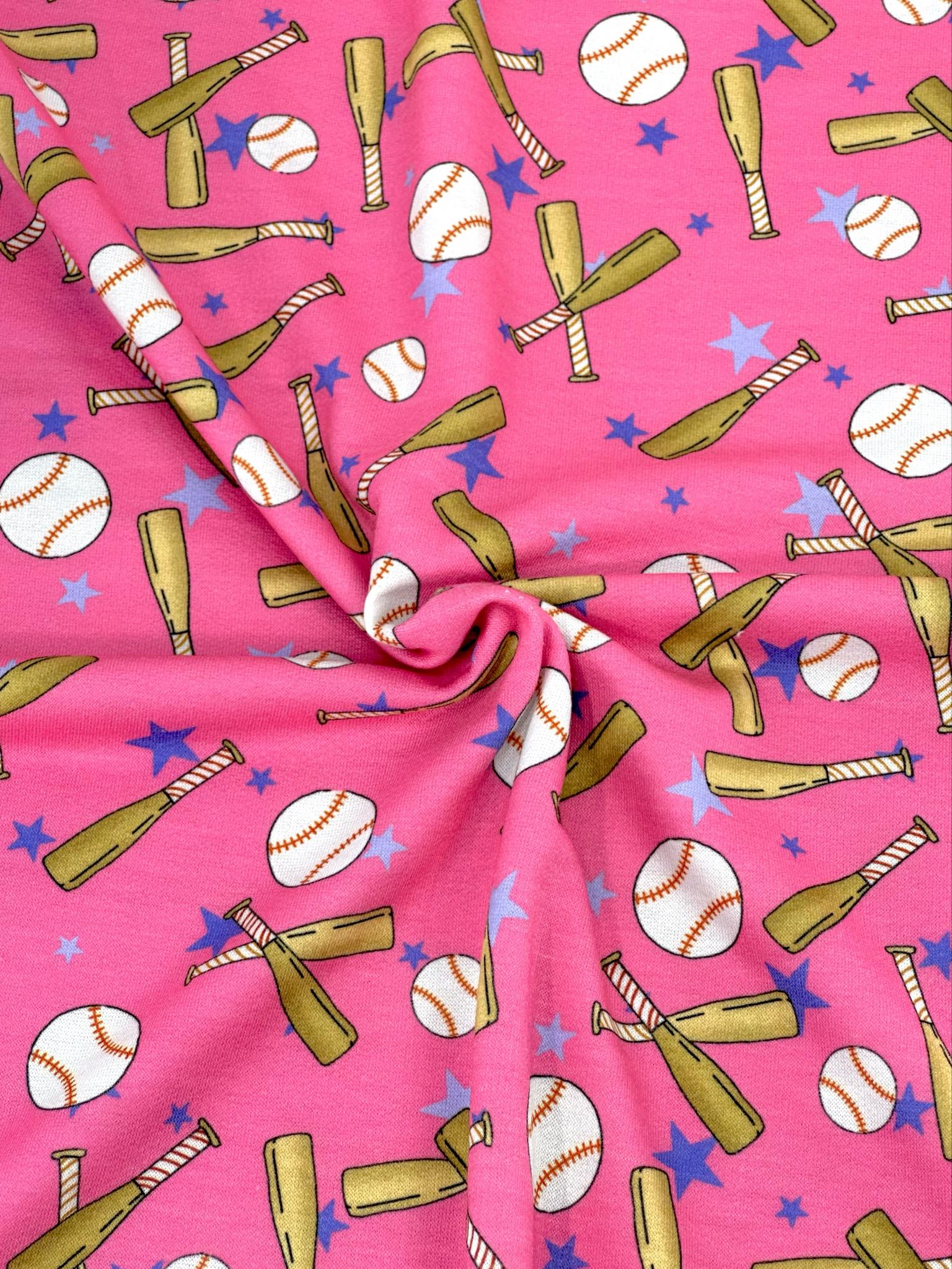 (FRENCH TERRY) BASEBALLS AND BATS ON PINK (3)