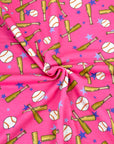 (FRENCH TERRY) BASEBALLS AND BATS ON PINK (3)