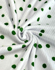 (4X2 RIB) GREEN POLKA DOTS ON OFF WHITE