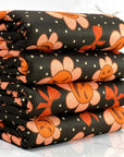(4X2 RIB) ORANGE PUMPKIN FLOWERS AND BOWS ON DARK BROWN