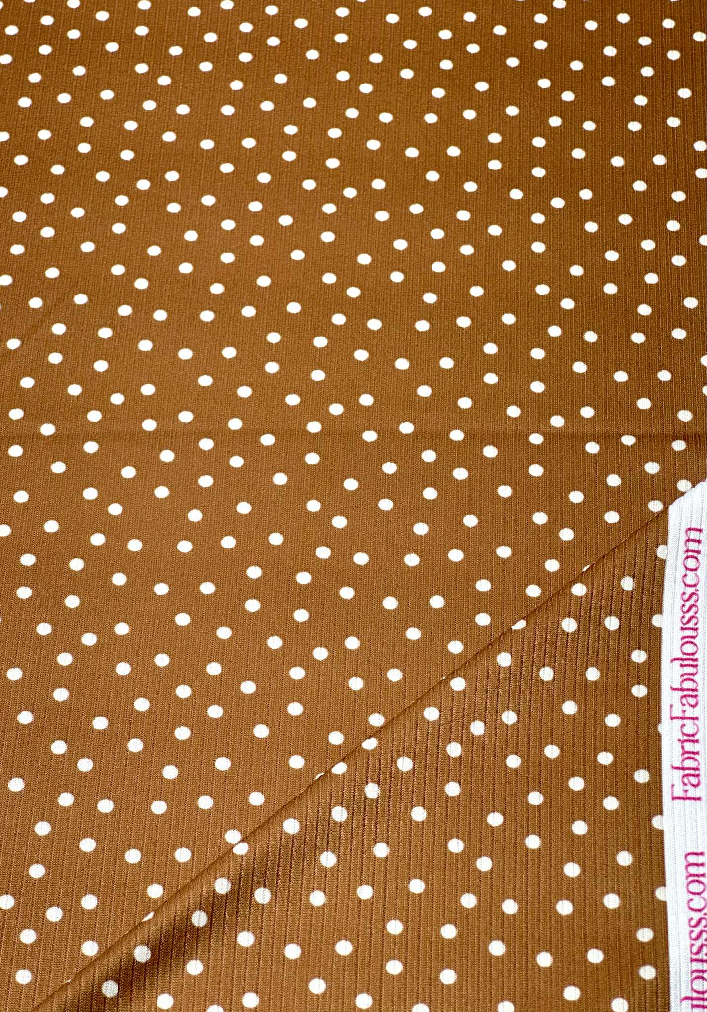 (4X2 RIB) OFF WHITE POLKA DOTS ON POWDER BROWN