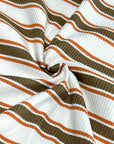 (COTTON RIB) BROWN AND BRIGHT RUST STRIPES ON IVORY