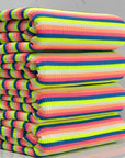 (COTTON RIB) NEON YELLOW, BLUE, PINK, ORANGE, AND OFF WHITE STRIPES