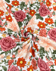 (4X2 RIB) RUST, PEACH, AND COPPER HATTIE FLOWERS ON OFF WHITE