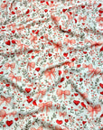 (URBAN RIB) HEARTS, BOWS, FLOWERS, AND RED BIRDS ON OFF WHITE