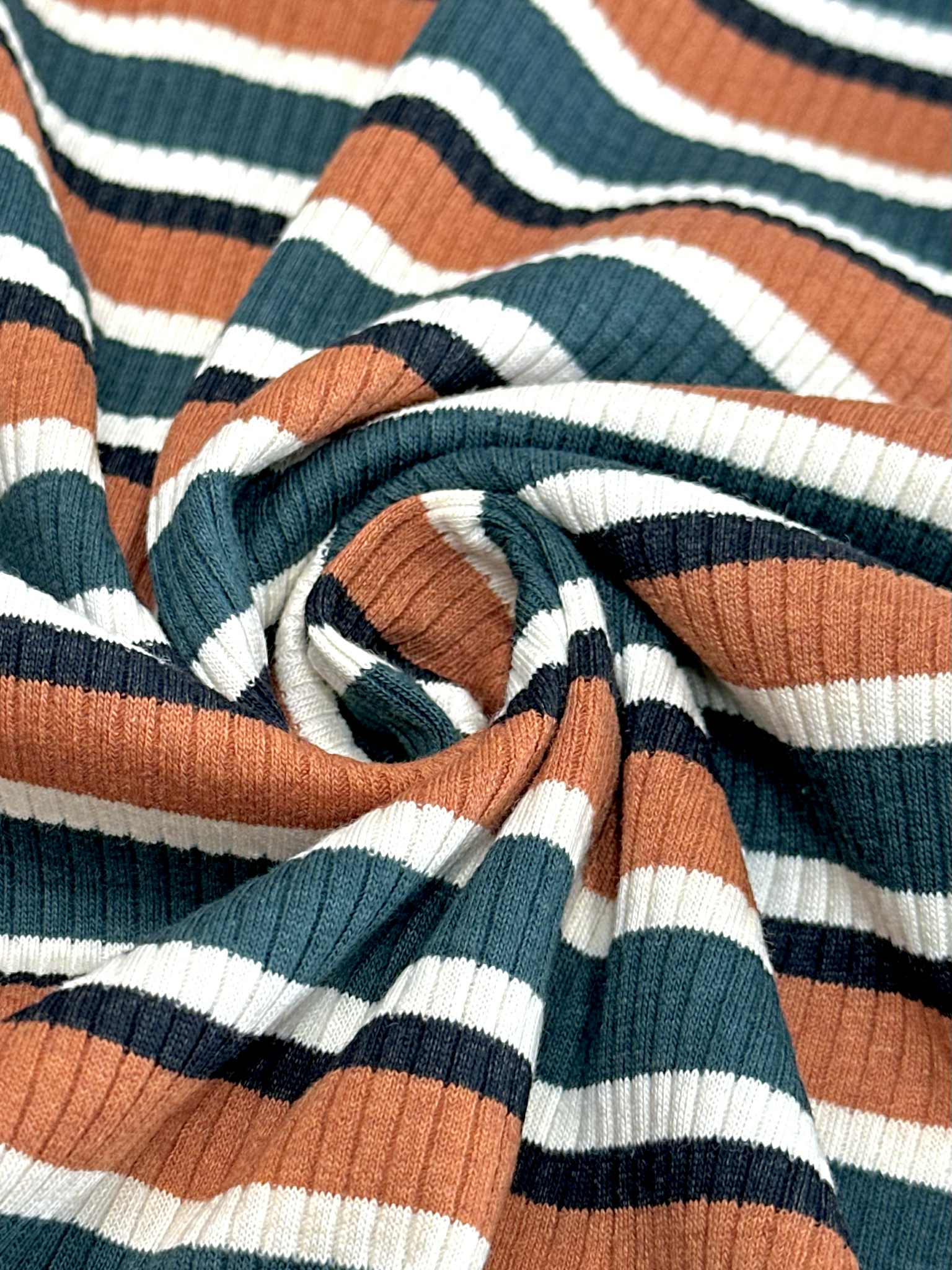 (COTTON RIB) DARK GREEN, BRIGHT RUST, BLACK, AND CREAM STRIPES