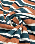 (COTTON RIB) DARK GREEN, BRIGHT RUST, BLACK, AND CREAM STRIPES