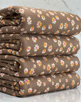 (4X2 YUMMY RIB) ORANGE, PINK, AND OFF WHITE FLOWERS ON POWDER BROWN