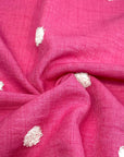 (WOVEN) 3D WHITE DOTS ON FUCHSIA (2)