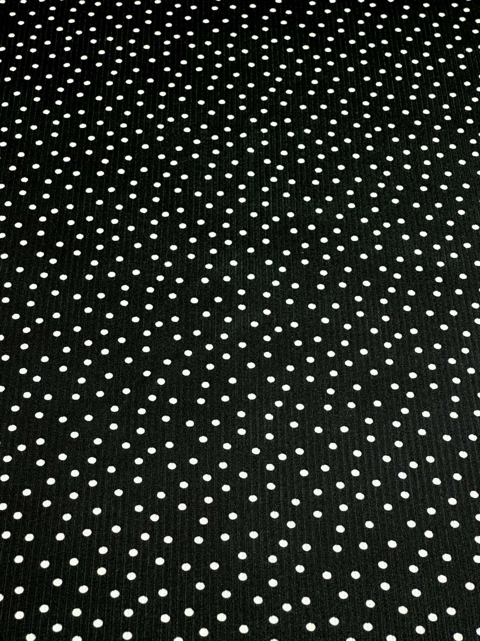 (4X2 RIB) TINY OFF WHITE POLKA DOTS ON BLACK