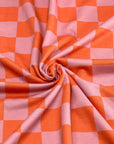 (FRENCH TERRY) ORANGE AND PINK CHECKERED
