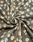 (4X2 YUMMY RIB) ORANGE, PINK, AND OFF WHITE FLOWERS ON POWDER BROWN