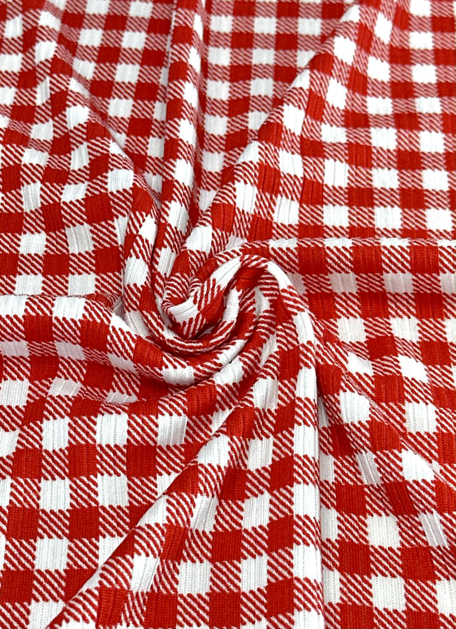 (4X2 RIB) RED AND OFF WHITE GINGHAM