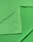 (KNIT) TINY OFF WHITE POLKA DOTS ON GREEN