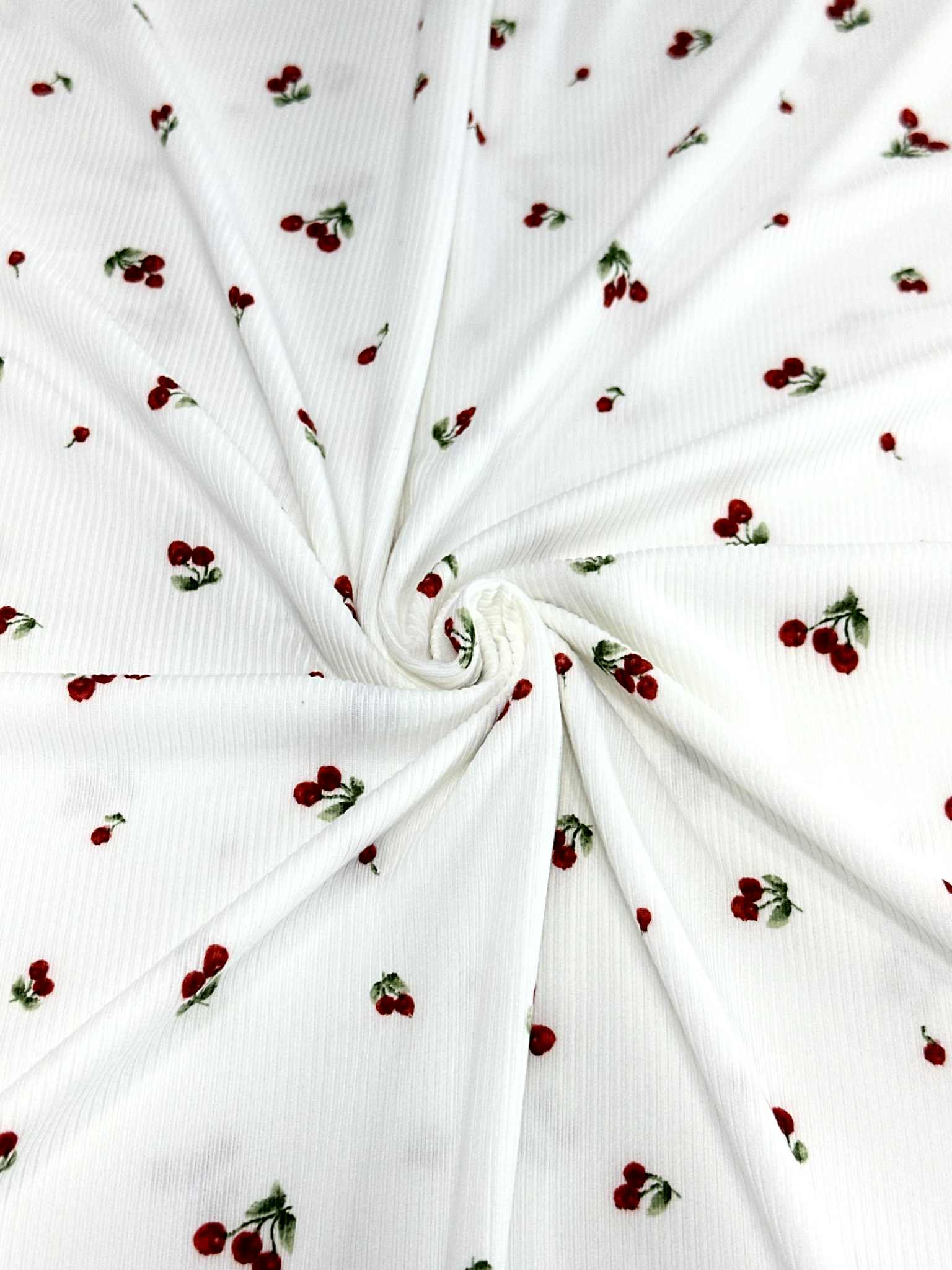 (2X2 RIB) TINY RED CHERRIES ON OFF WHITE
