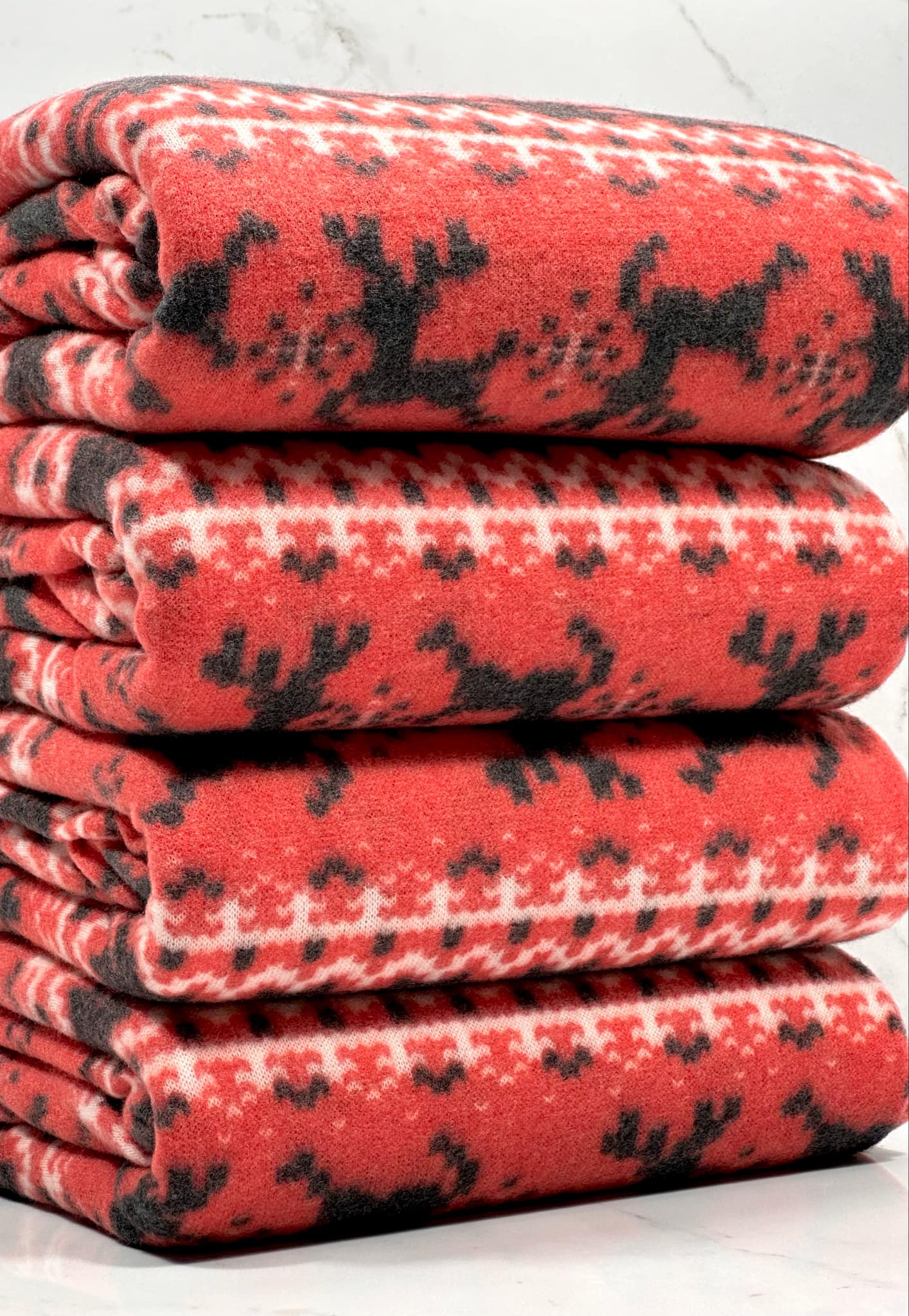 (BRUSHED SWEATER KNIT) BLACK REINDEERS ON RED