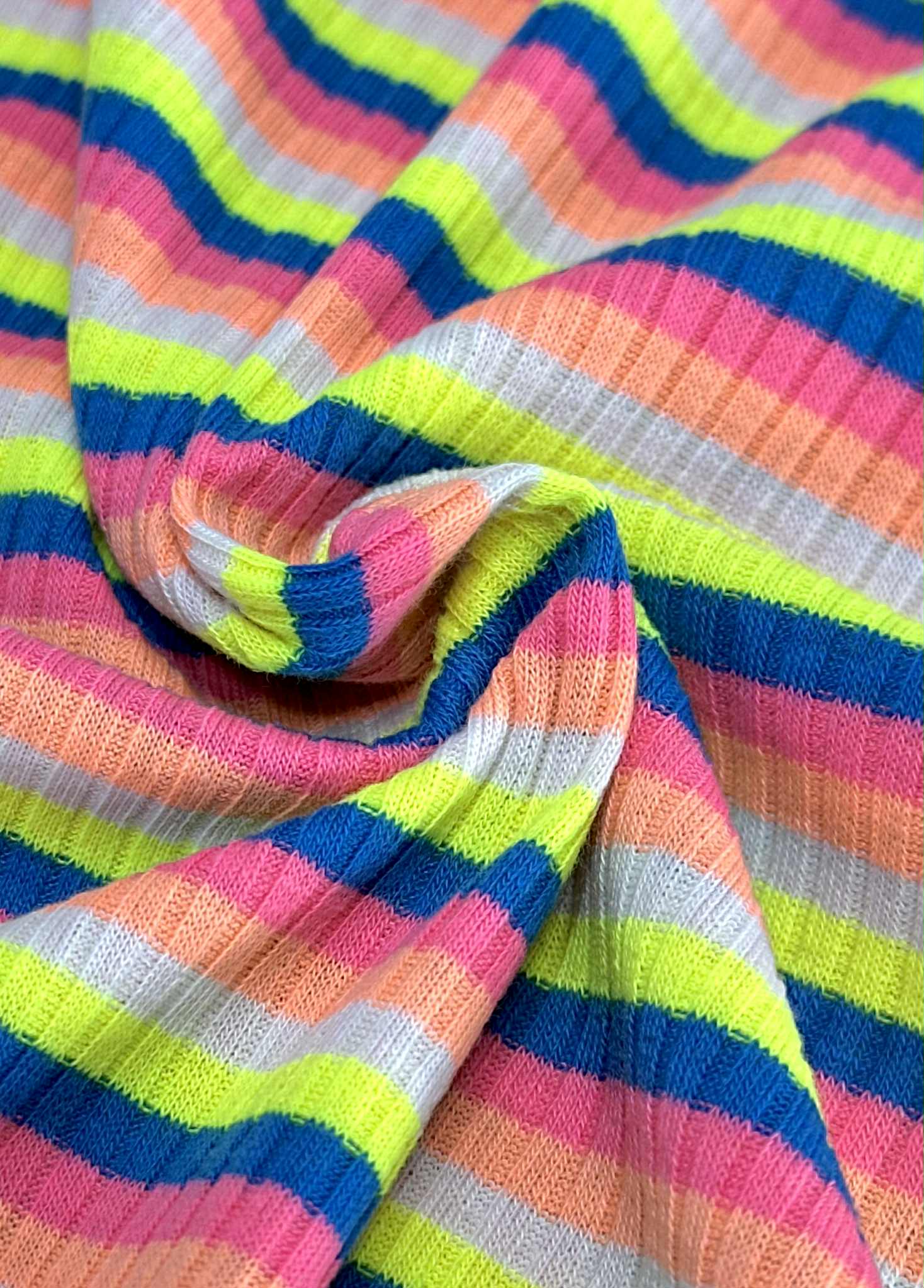 (COTTON RIB) NEON YELLOW, BLUE, PINK, ORANGE, AND OFF WHITE STRIPES