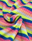 (COTTON RIB) NEON YELLOW, BLUE, PINK, ORANGE, AND OFF WHITE STRIPES